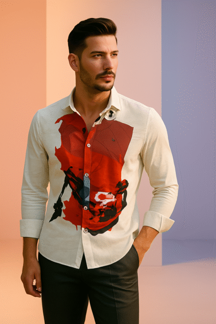 Comic Click – Men’s Premium Cotton Shirt with Comic Print by Young Forest