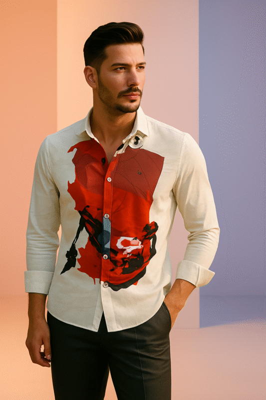 Comic Click – Men’s Premium Cotton Shirt with Comic Print by Young Forest