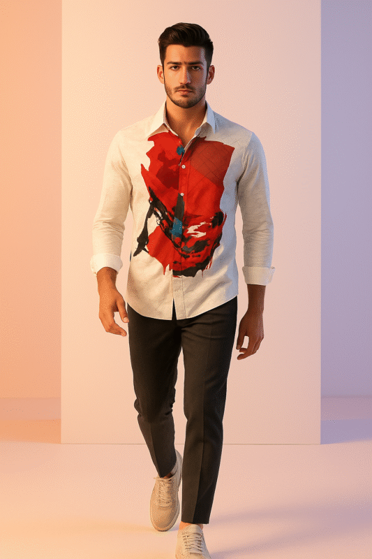 Comic Click – Men’s Premium Cotton Shirt with Comic Print by Young Forest