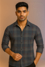 Inkfold shirt – premium minimal check pattern shirt by Young Forest for men.