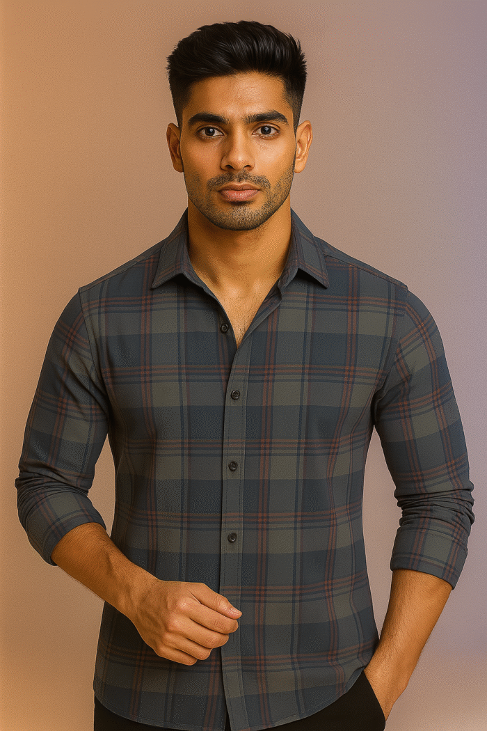 Inkfold shirt – premium minimal check pattern shirt by Young Forest for men.