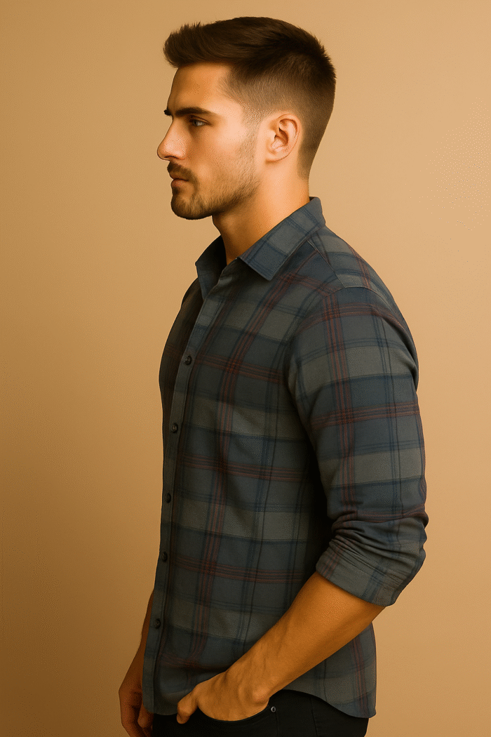 Inkfold shirt – premium minimal check pattern shirt by Young Forest for men.