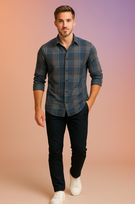 Inkfold shirt – premium minimal check pattern shirt by Young Forest for men.